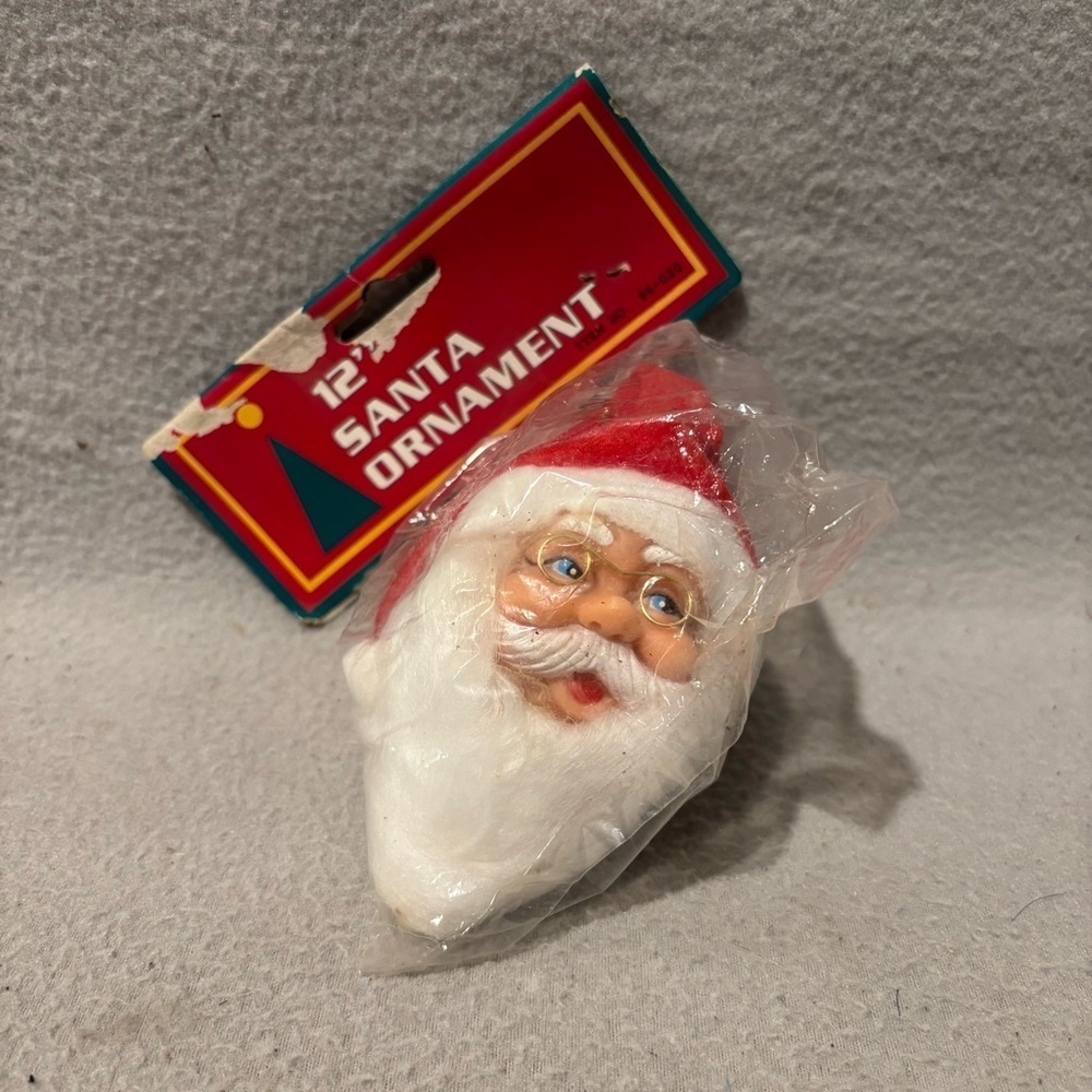 Vintage Santa Claus Head Face Rubber Beard Glasses Felt Christmas Hat Ornament